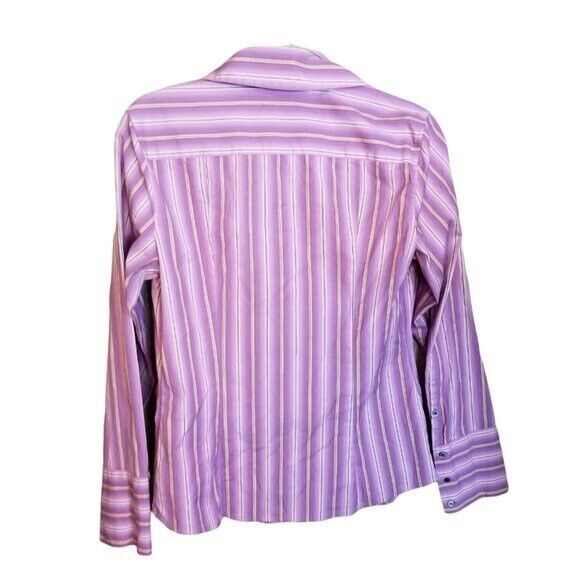 Express Design Studio Womens Sz 10 Purple White Striped Long Sleeve Button Down - Picture 5 of 8